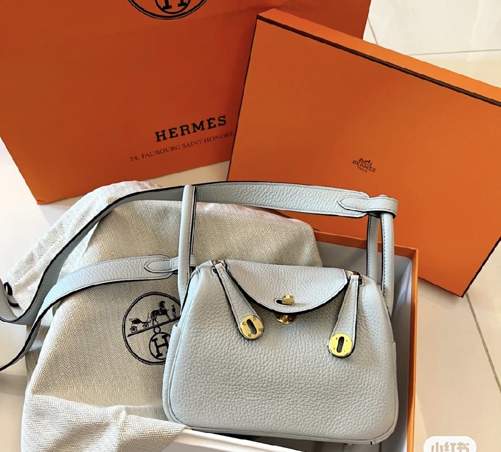 现货[爱心]mini Lindy Bleu brume T0雾霾蓝 金扣