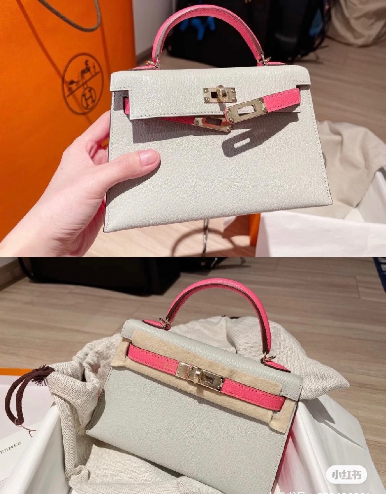 最美拼色系列 ❤so 定制 Mini kelly 山羊皮 珍珠灰拼8w唇膏粉 玫瑰金扣   灰色和粉色的融合 碰撞出不同的火花   显高级又百搭 当珍珠灰遇上唇膏粉 简直是极品绝美